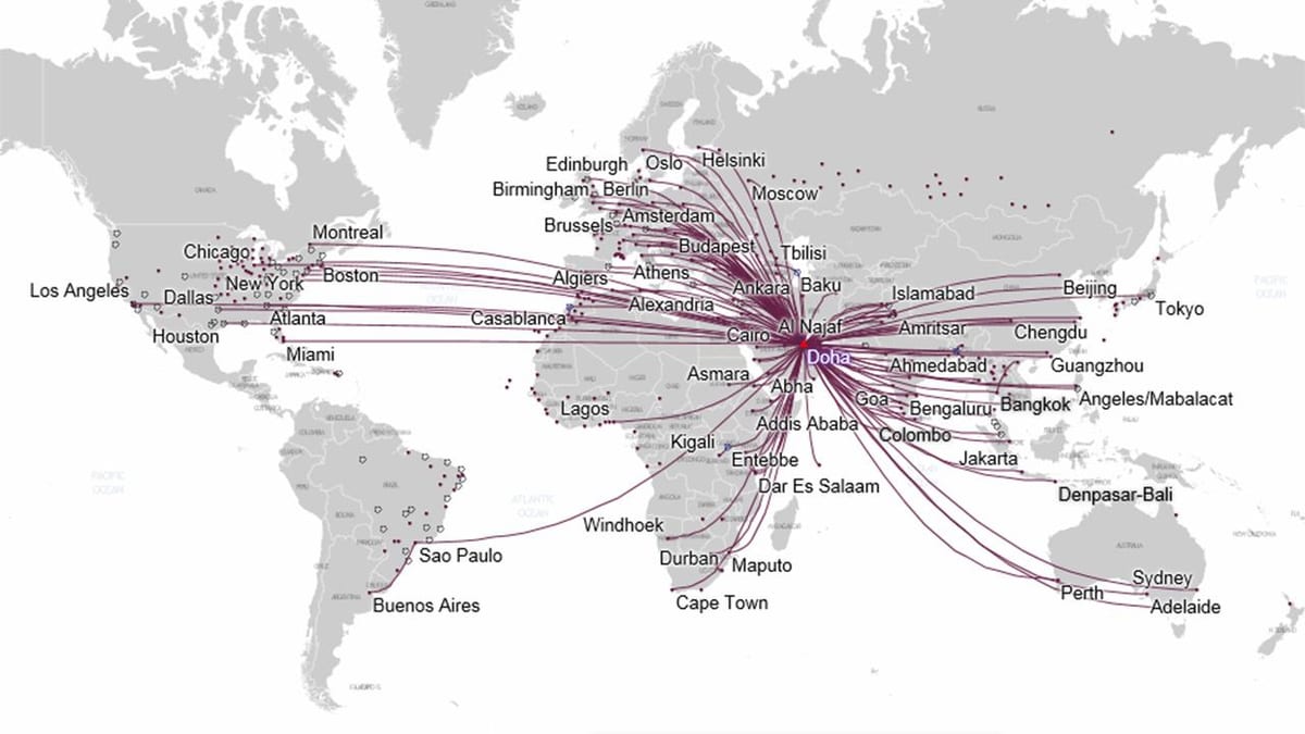 qatar airways térkép útvonal